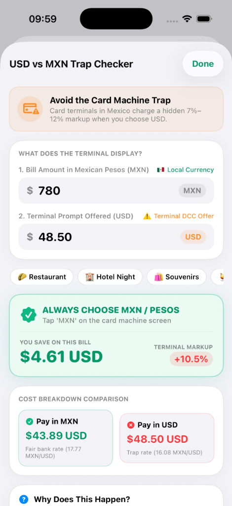 PesoDollar USD vs MXN Terminal Trap Checker Screen